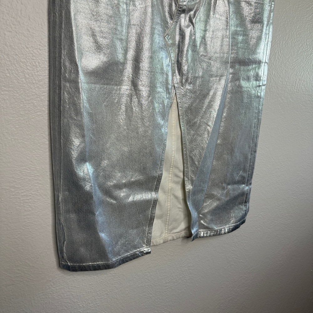 Abercrombie & Fitch High Rise Metallic Silver Coated Denim Midi Skirt 31 / 12 - Picture 5 of 9